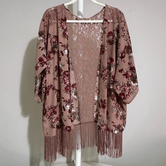 Open Front Cardigan Flyaway with Lace and Fringe - Picture 1 of 4